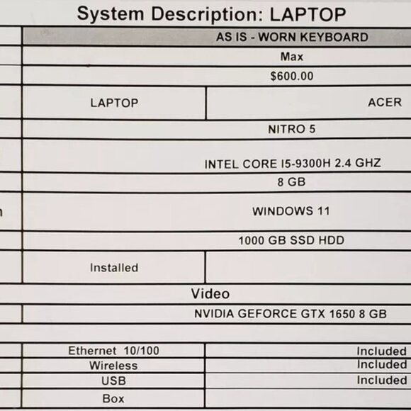 (67763-1) Acer NITRO5 Laptop - Picture 11 of 11